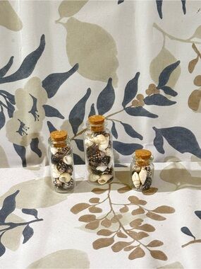 3 Decorative Mini Glass Bottles Filled with Natural Sea Shells - Black/White